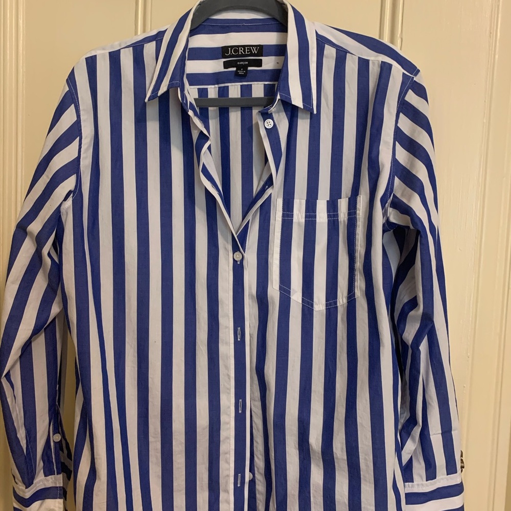 J. Crew Blue and White Striped women’s Garçon shirt